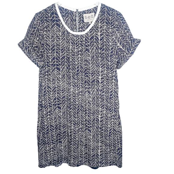 Sea New York Navy Chevron Silk Shift Mini Dress Size 8 - Picture 1 of 8